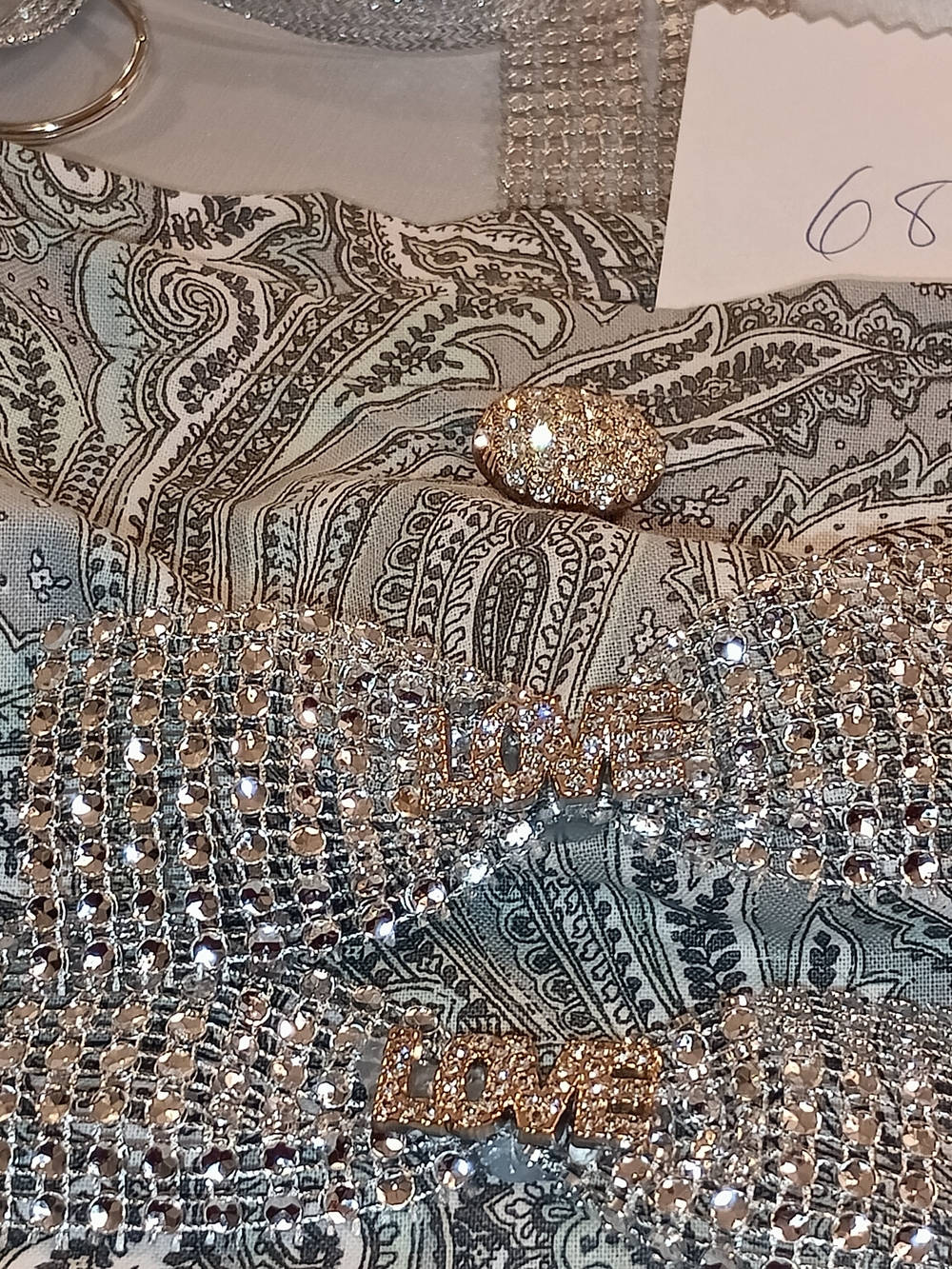 Embellished Crystal Accent Fabric Bag in Light Gray and Silver